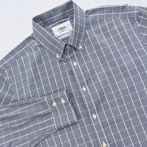 Charles Tyrwhitt Dress Shirt Men's 17 Blue Grid Button Down Long Sleeve Slim Fit